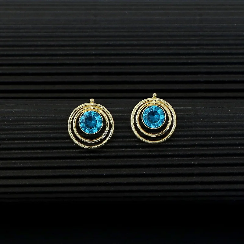 luxury gold earrings -Ishta Golden Dual Glossy Stone Circle Earring