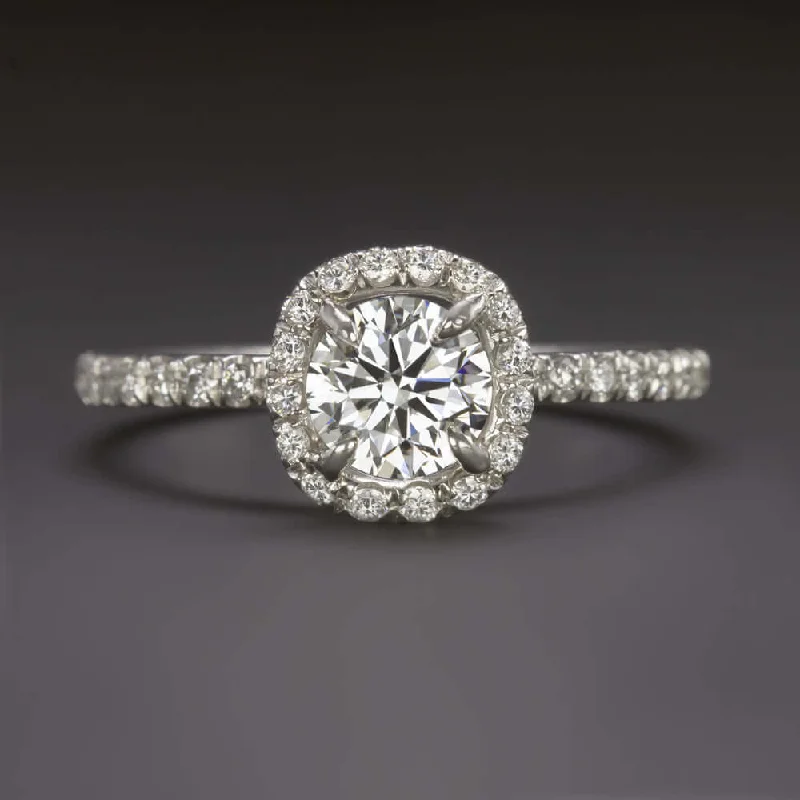 modern diamond engagement rings -0.95ct CERTIFIED F-G SI2 DIAMOND ENGAGEMENT RING HALO VERY GOOD CUT ROUND 1ct