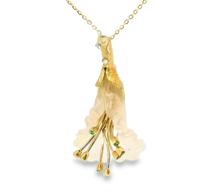 adjustable necklaces for women -Gorgeous Estate 18K Yellow Gold Diamond Emerald Floral Pendant Necklace Slide