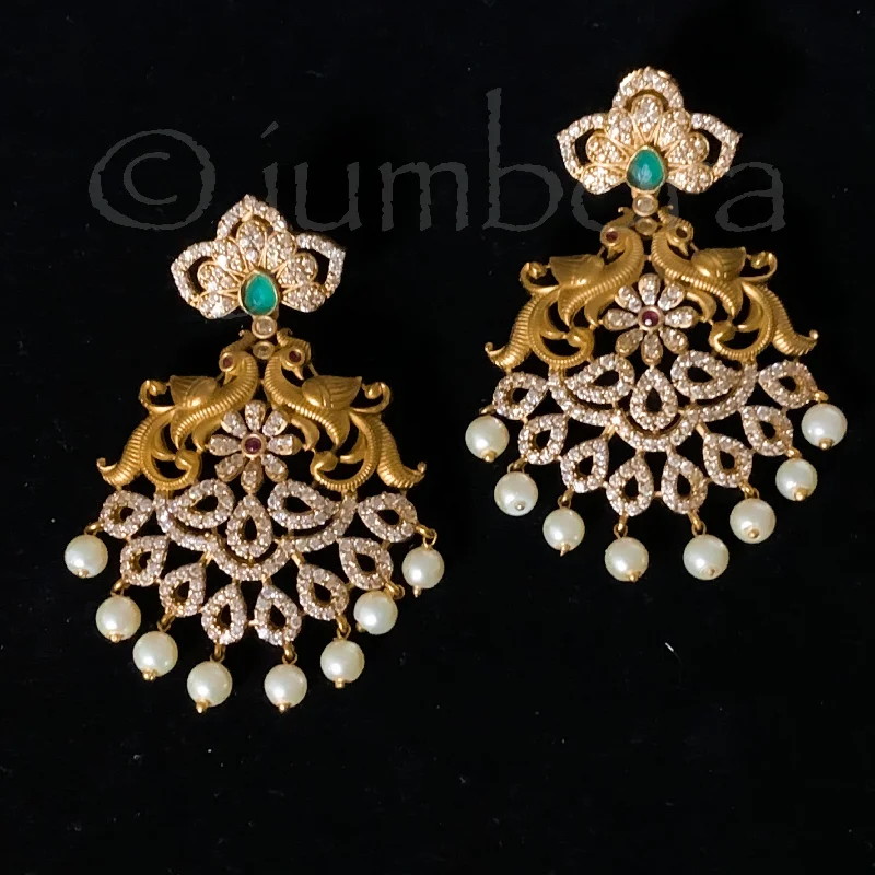 chic earrings for women -Peacock Antique Matte Gold Earring