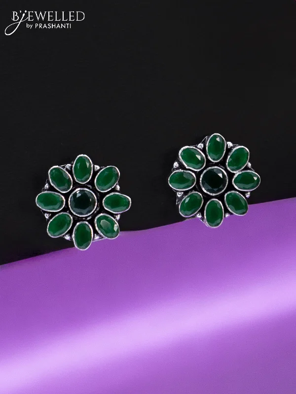 turquoise earrings for women -Oxidised earrings floral design with emerald stones