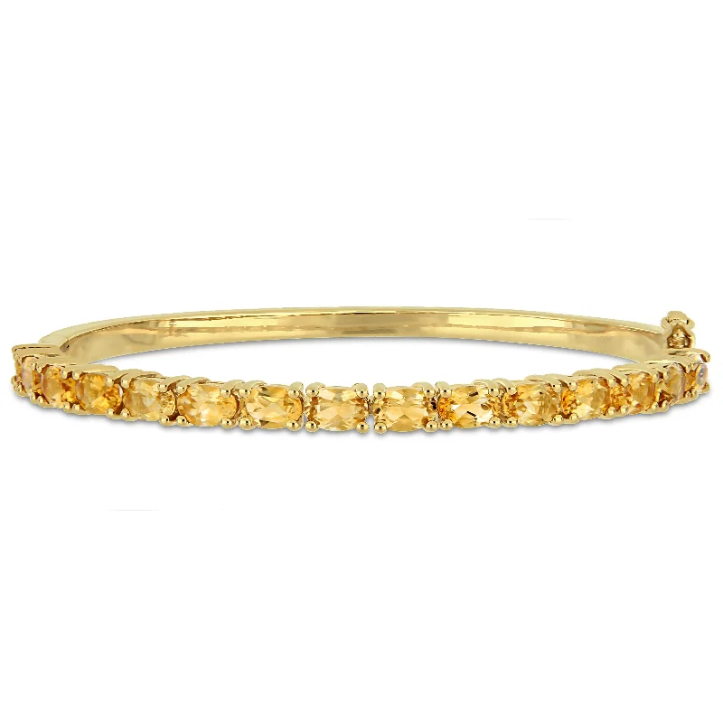 minimalist gold bangles -6 3/4 CT TGW Oval-Cut Citrine Bangle In Yellow Plated Sterling Silver