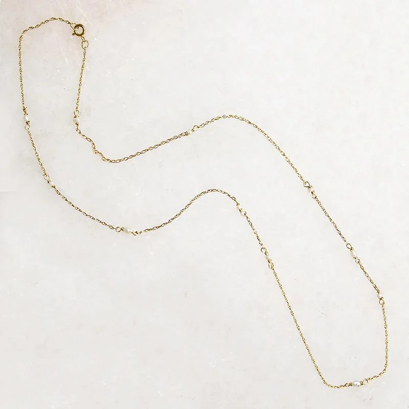 custom necklaces for women -Tiny Pearl Stations Gold Necklace by brunet