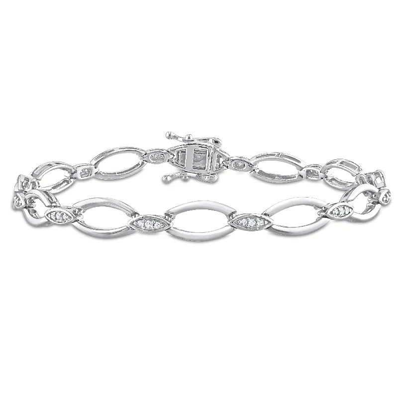 adjustable rings for women -Mimi & Max 1/4ct TDW Diamond Oval Link Bracelet in Sterling Silver - 7.25 in.