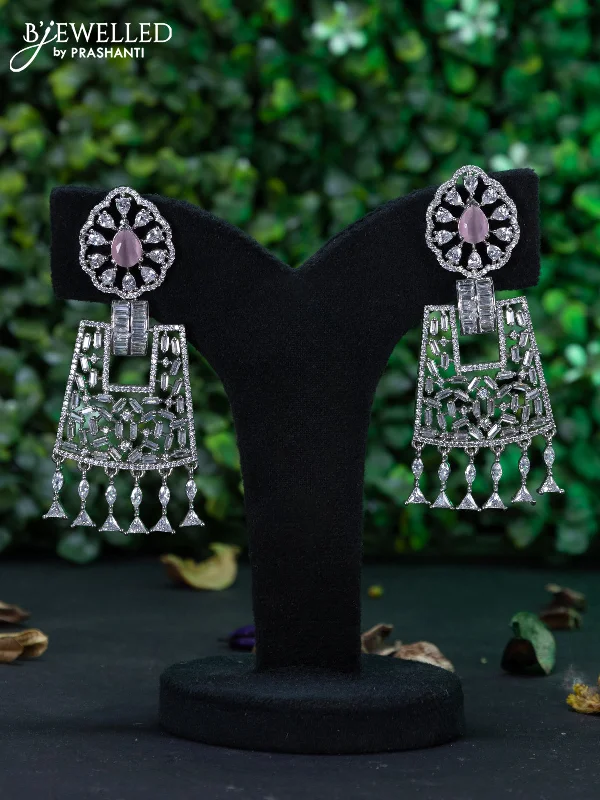 women’s bold earrings -Zircon earring with baby pink & cz stones and hangings