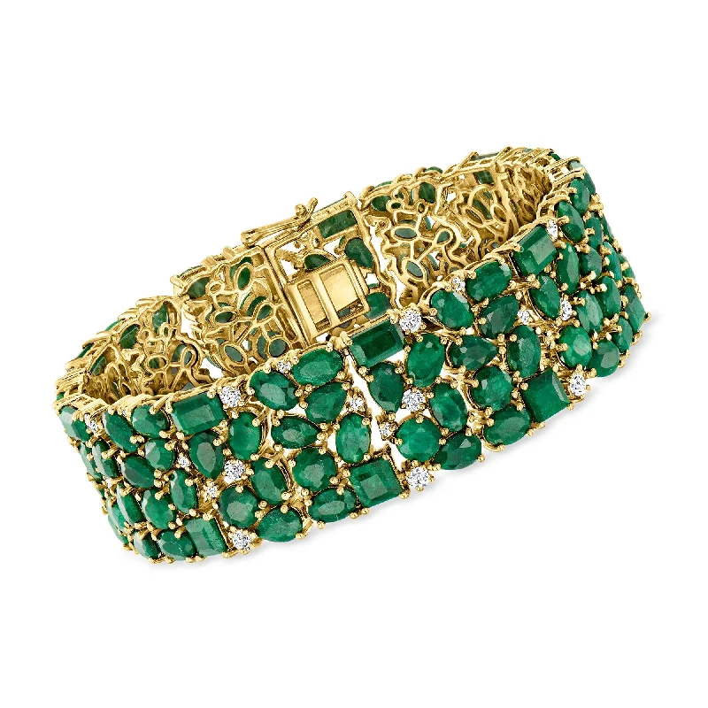 statement rings for women -Ross-Simons Emerald and White Topaz Bracelet in 18kt Gold Over Sterling