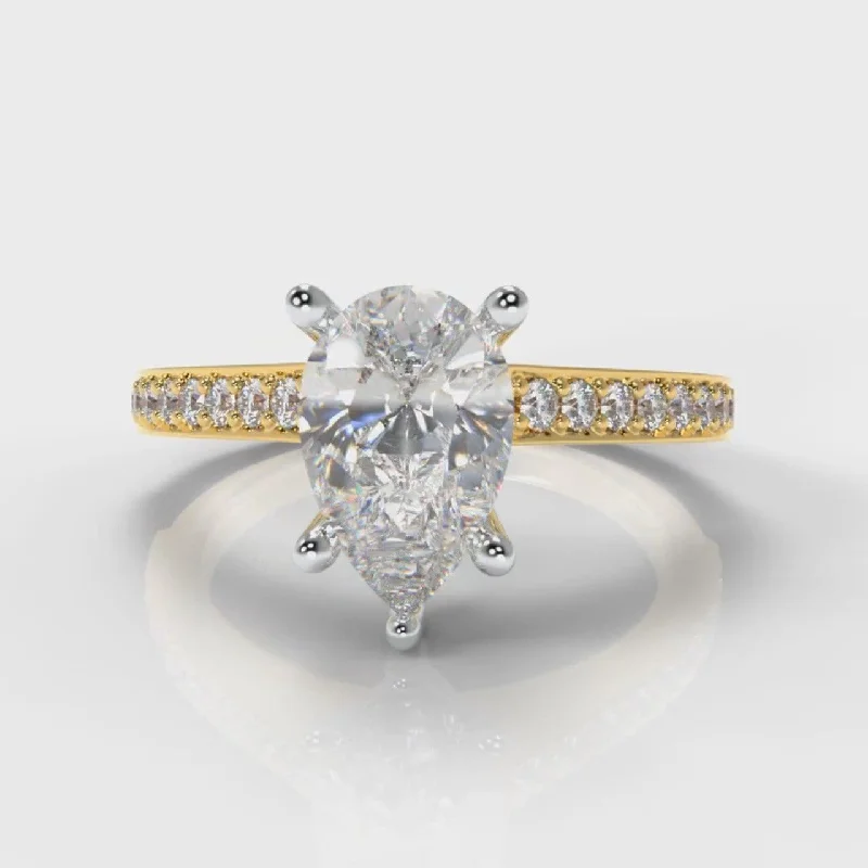 stackable engagement rings -Pavé Pear Diamond Engagement Ring - Yellow Gold