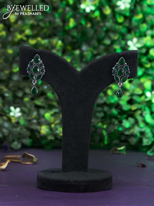 trendy statement earrings for women -Oxidised earring with emerald stones and hanging