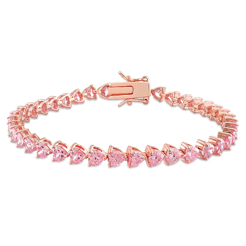 custom charm bangles for women -Mimi & Max 12 1/3 CT TGW Created Pink Heart-Cut Sapphire Tennis Bracelet in Rose Silver - 7.5 in.