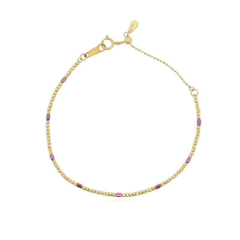 bangles with diamonds for women -Pink and Gold Sparkle Cut Adjustable Bead Bracelet