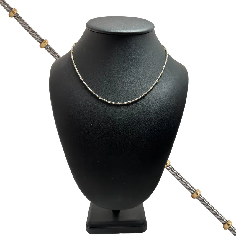 geometric necklaces for women -Vintage Italian 18k White Gold Snake Link Chain Necklace with Yellow Gold Rondelle Stations