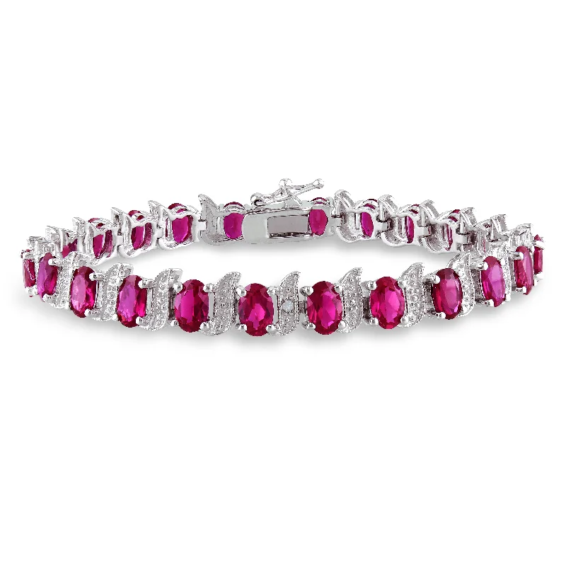 classic solitaire rings -Mimi & Max 18ct TGW Created Ruby and Diamond S-Link Bracelet in Sterling Silver