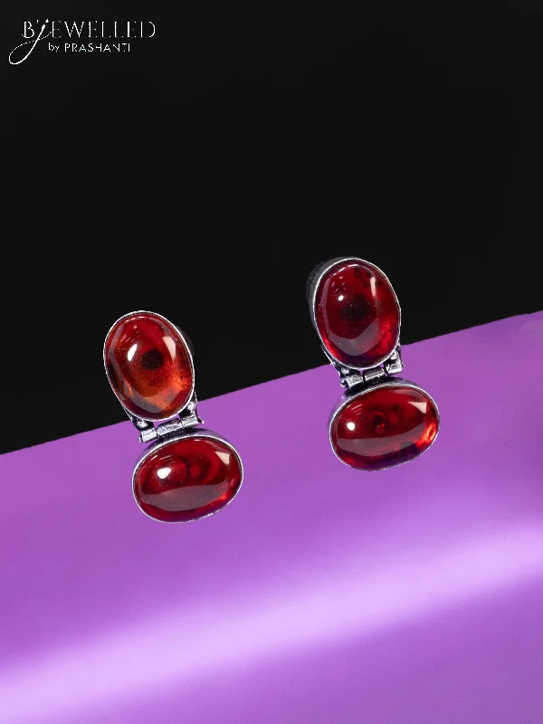 teardrop earrings for women -Oxidised earrings with maroon stones