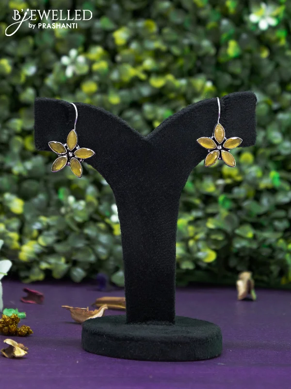 modern silver earrings for women -Oxidised hanging type earring floral design with yellow stones