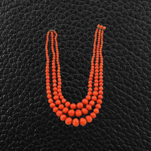 silver necklaces for women -Red Coral Bead Estate Necklace