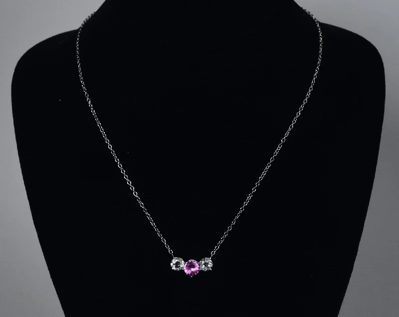 wedding gift necklaces for women -Synthetic Pink Sapphire and White Topaz Sterling Silver Necklace