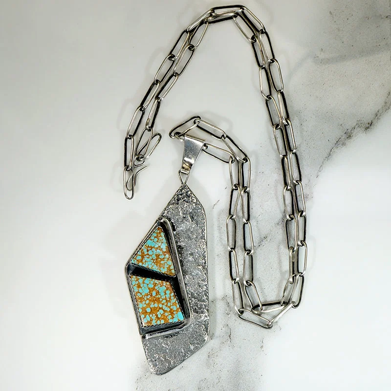 stacked necklaces for women -Red-Veined Kingman Turquoise & Sterling Modenist Necklace