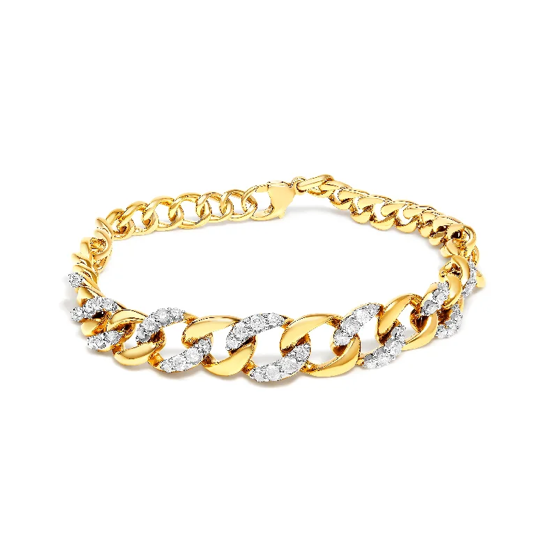 multi-layered bangles for women -14K Yellow Gold Plated .925 Sterling Silver 1 1/4 Cttw Diamond Cuban Chain Link Bracelet-  7.25"