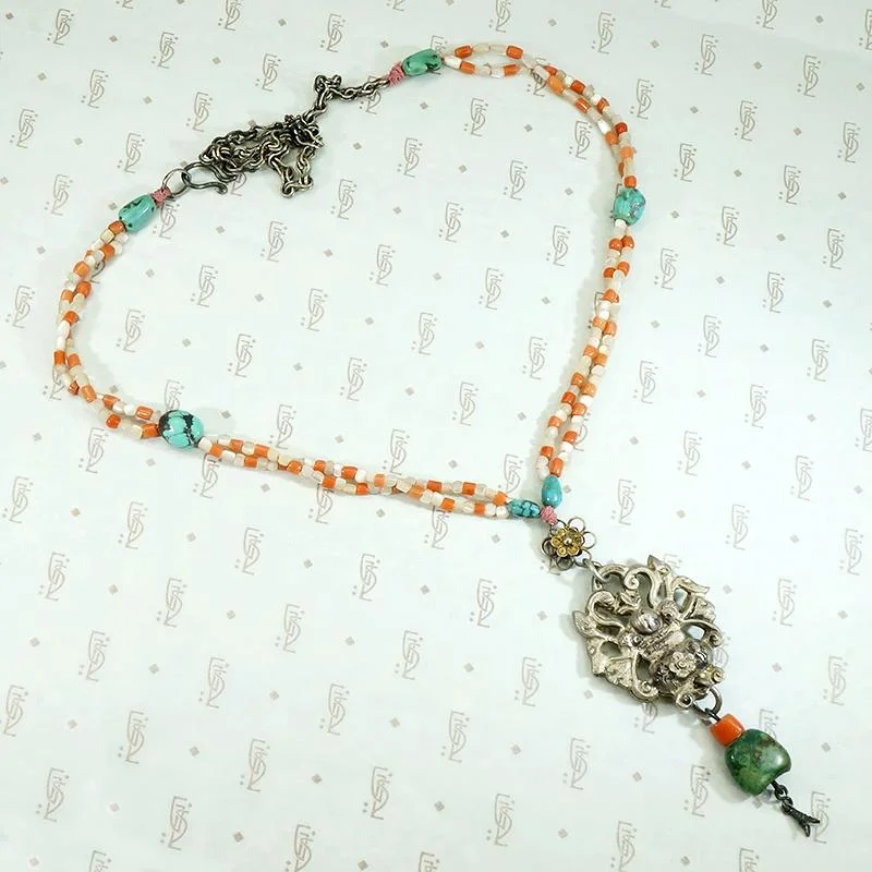 gemstone necklaces for women -Qing Dynasty Silver Flower Basket Necklace on Beads