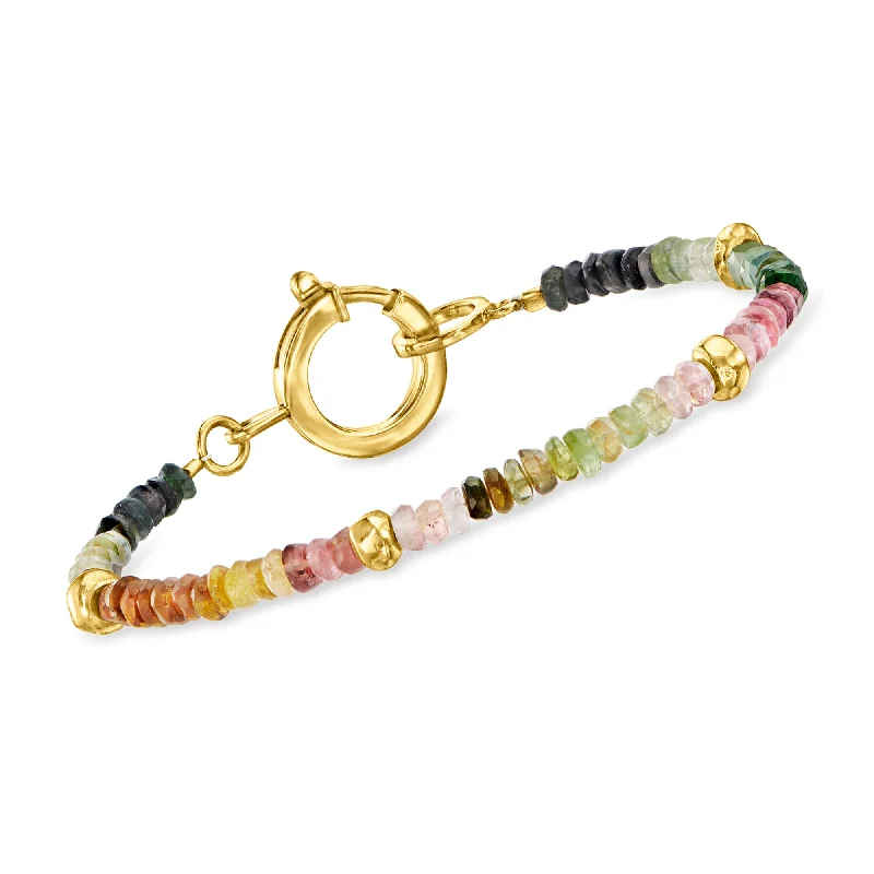 customized rings for women -Ross-Simons Multicolored Tourmaline Bead Bracelet With 18kt Gold Over Sterling