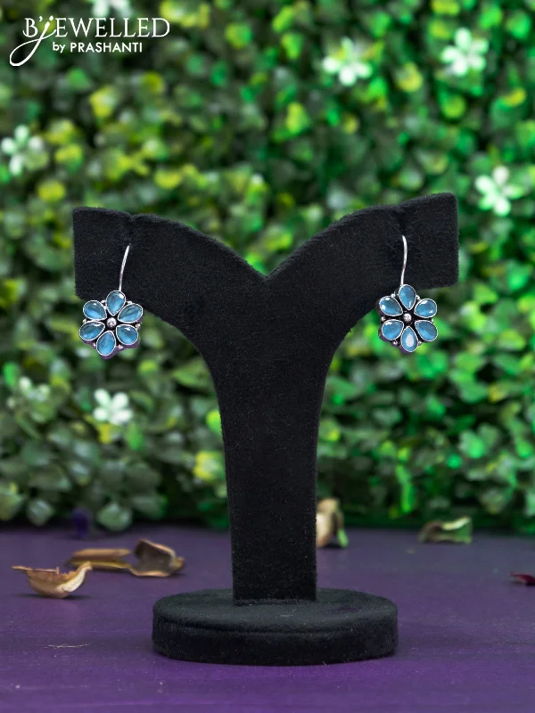 vintage earrings for women -Oxidised hanging type earring with ice blue stones