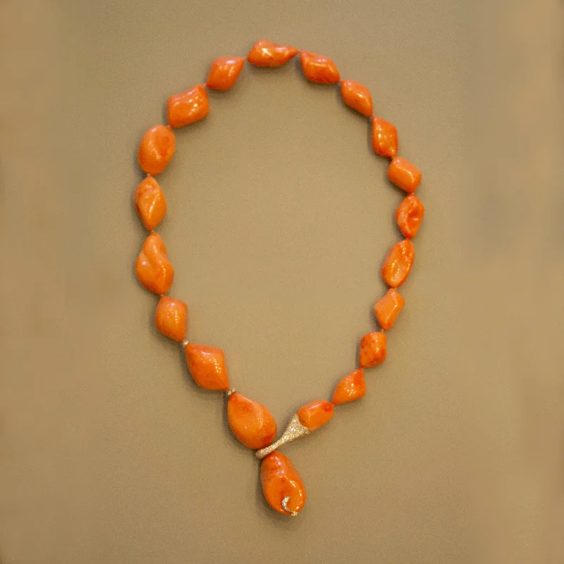 bohemian necklaces for women -Chantecler of Capri Italian Natural Coral Diamond Gold Necklace