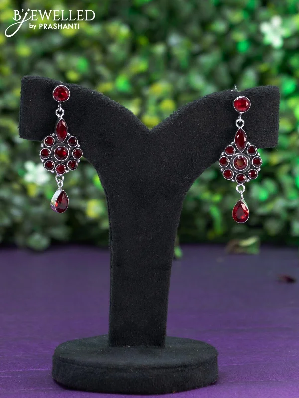 teardrop earrings for women -Oxidised earring with maroon stones and hanging