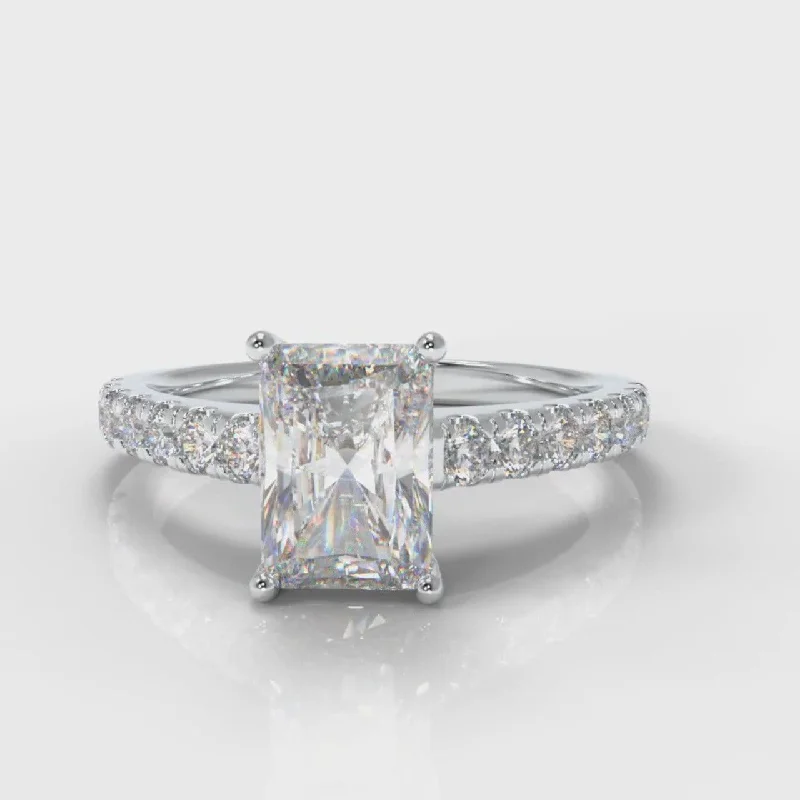 platinum engagement rings -Carrée Micropavé Radiant Cut Diamond Engagement Ring