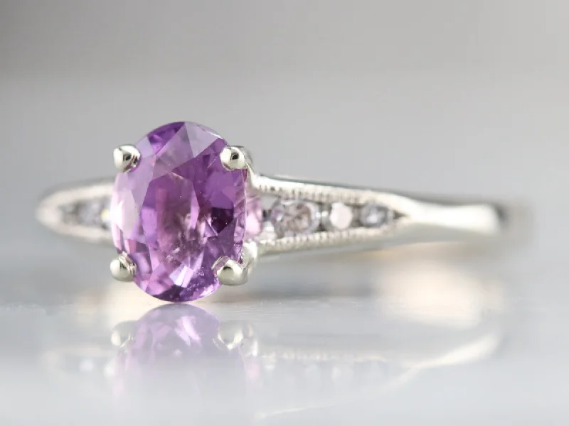 Retro Pink Sapphire and Diamond Ring