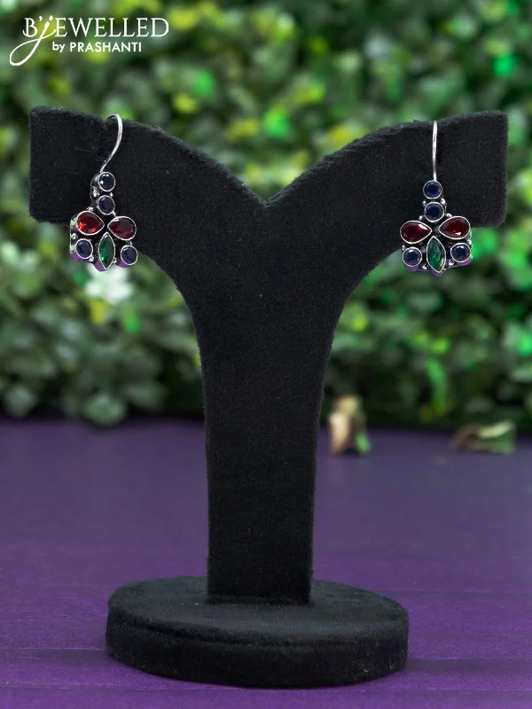 minimalist earrings for women -Oxidised hanging type earring with multi colour stones