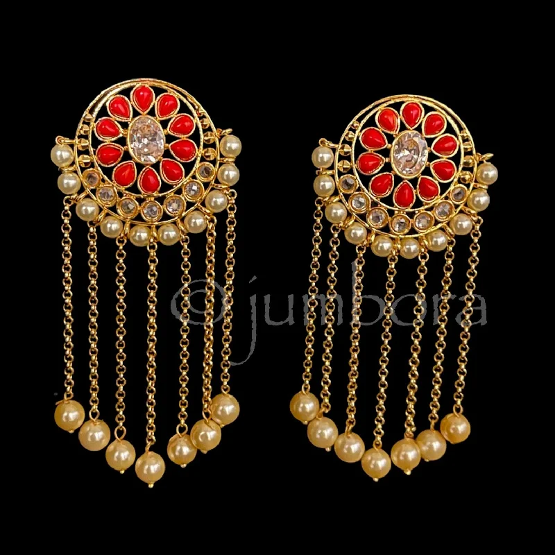 stud earrings for women -Amrapali Polki and Coral Finish Earring with Pearls