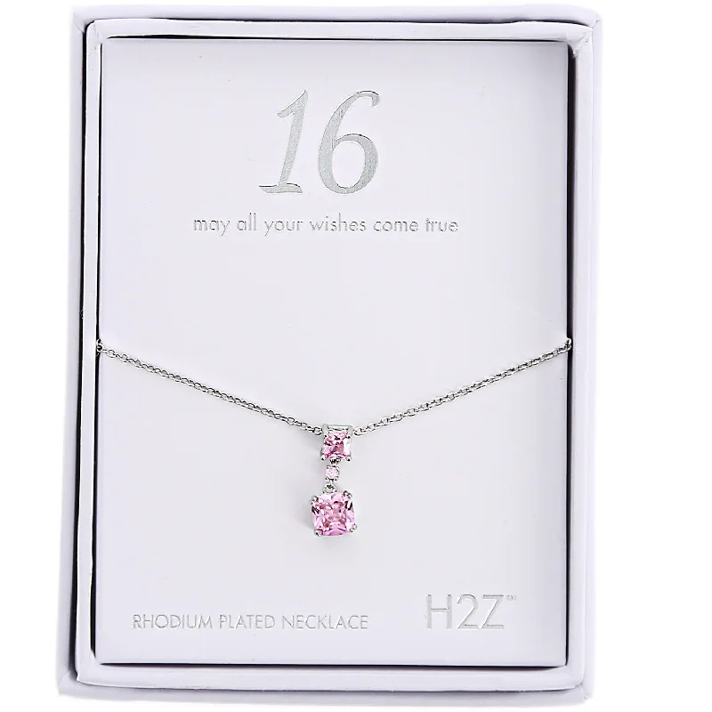 wedding gift necklaces for women -Sweet 16 Birthday Rose Zirconia Rhodium Plated Necklace