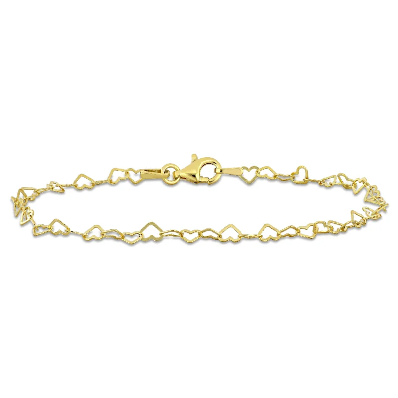 luxury gold bracelets -Mimi & Max 3mm Heart Link Bracelet with Lobster Clasp in Yellow Plated Sterling Silver - 7.5 in.