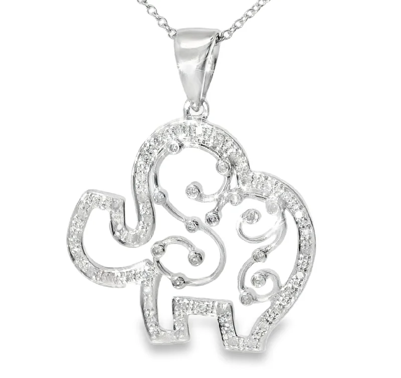 gemstone pendant necklaces for women -Gorgeous Estate 14K White Gold Diamond Elephant Pendant Necklace Slide