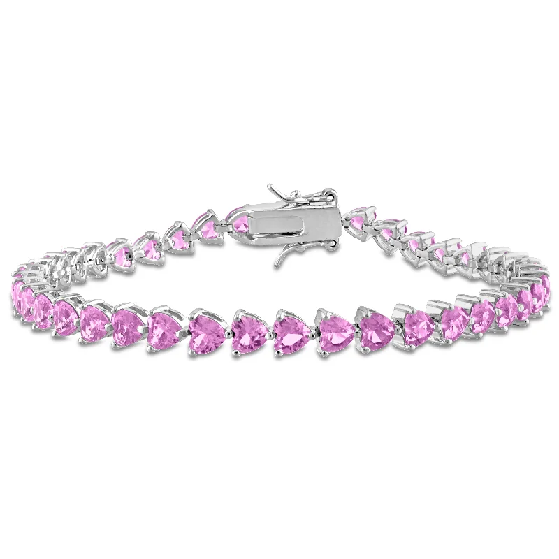 elegant women’s bangles with crystals -Mimi & Max 12 1/3 CT TGW Created Pink Heart-Cut Sapphire Bracelet in Sterling Silver - 7.5 in.