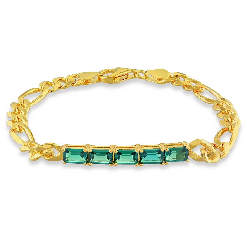 women’s adjustable cuff bracelets -2 1/4 CT TGW Created Emerald Birthstone Link Bracelet in Yellow Plated Sterling Silver