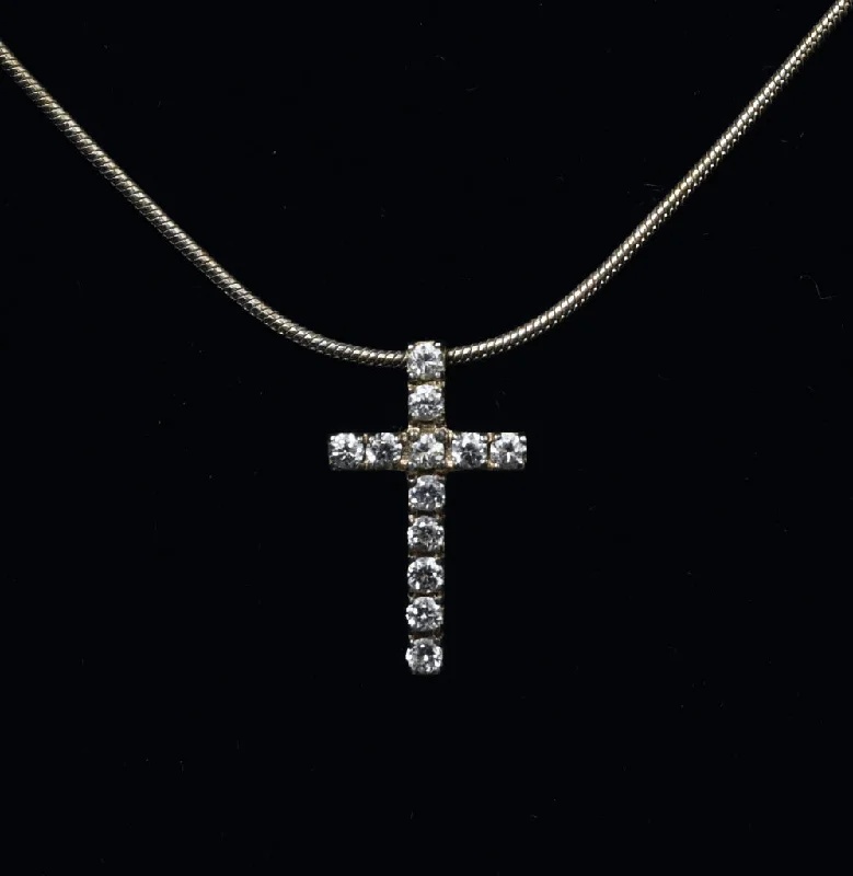 choker necklaces for women -Sterling Silver Crystal Cross Pendant on Italian Snake Link Chain Necklace