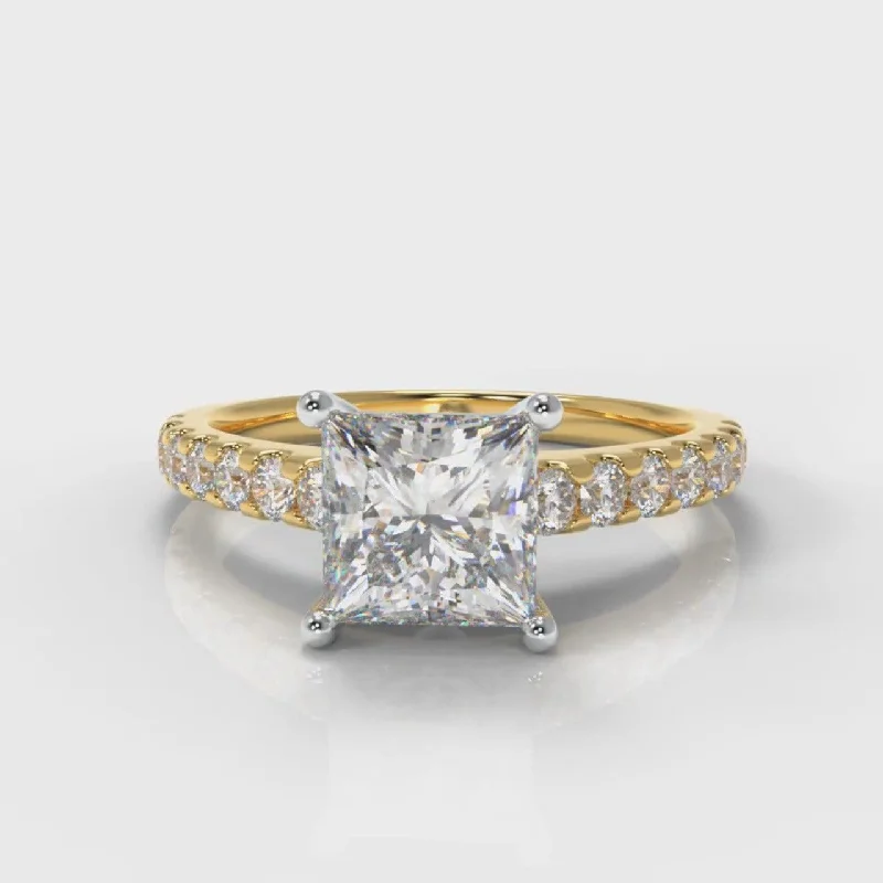 geometric engagement rings -Carrée Micropavé Princess Cut Diamond Engagement Ring - Yellow Gold