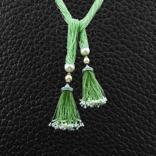 wedding necklaces for women -Peridot, Diamond & Pearl Sautoir Necklace