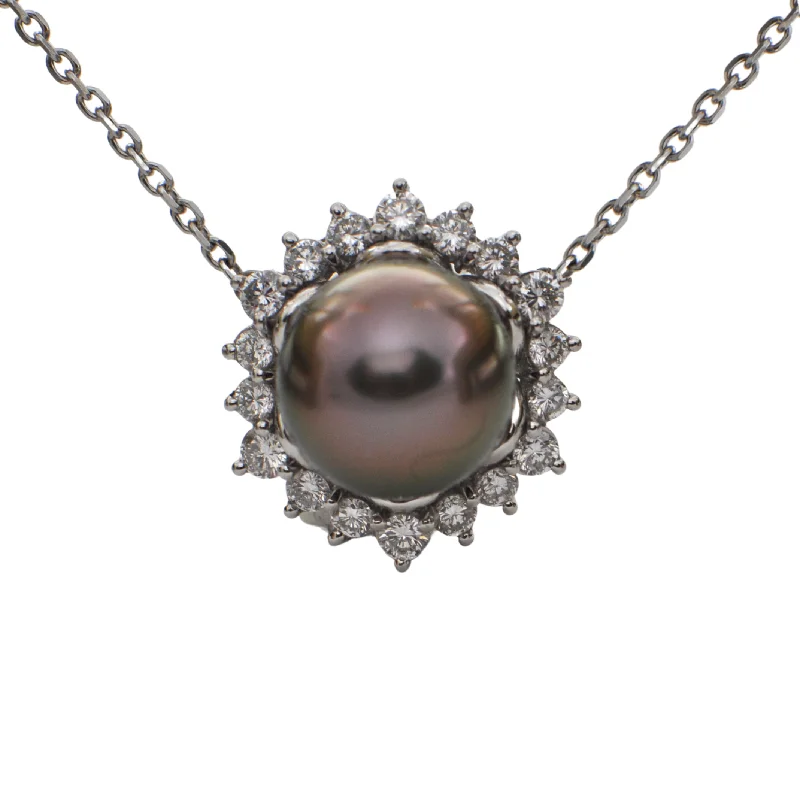 unique charm necklaces for women -Daisy Exclusive Peacock color Tahitian Pearl and Diamond Platinum Necklace