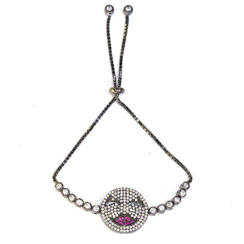 custom-designed rings for women -Figaro Emoji Pink Lips Silver Bracelet