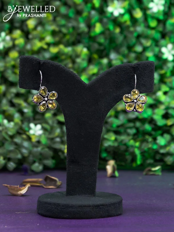 bridal stud earrings for women -Oxidised hanging type earring  with yellow stones