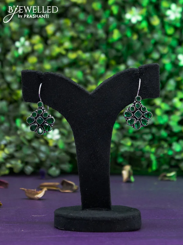 silver hoop earrings for women -Oxidised hanging type earring with emerald stones