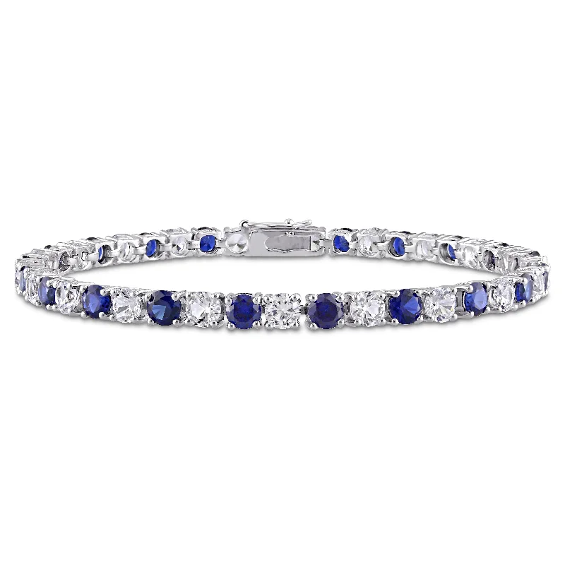 women’s tennis bracelets -14 1/4 CT TGW Created Blue and White Sapphire Bracelet in Sterling Silver