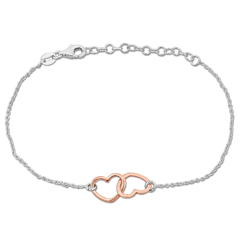 personalized rings for women -Mimi & Max Double Rose Heart Charm Bracelet in Rose and Sterling Silver - 7+1 in.