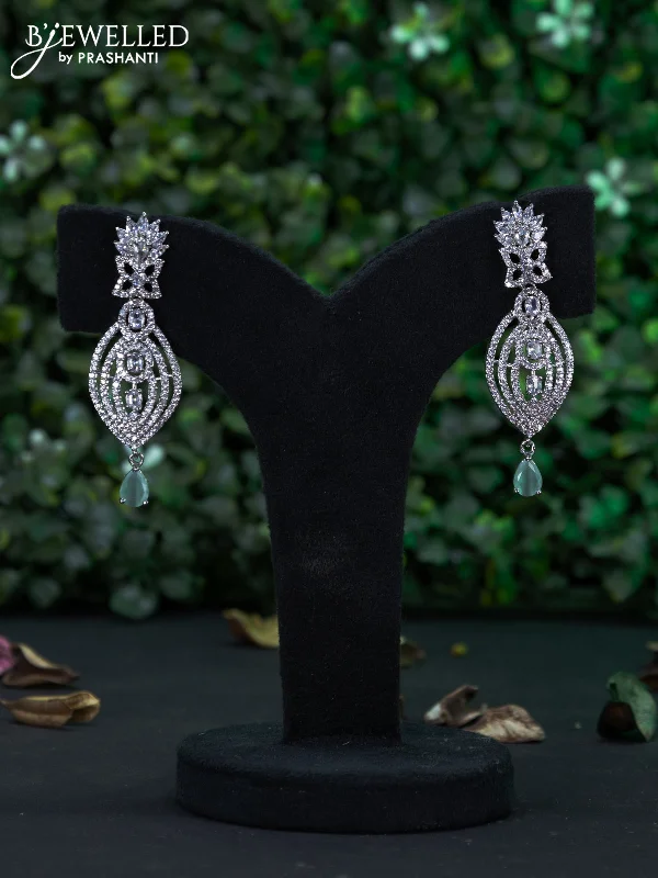 floral earrings for women -Zircon earring with mint green & cz stones and hanging