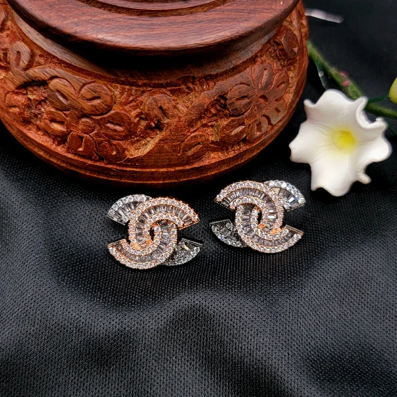 luxury gold earrings -Victorian Dual Tone AD Zircon Stud Earring