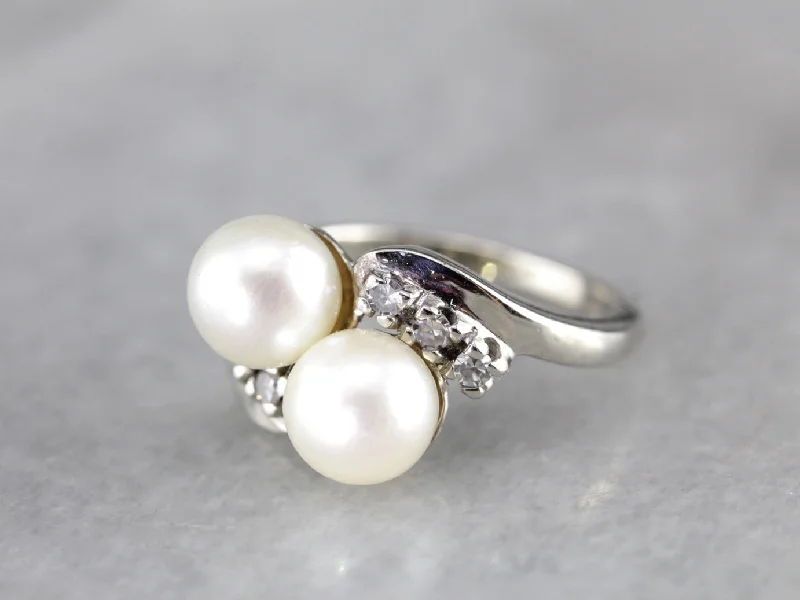 Vintage Toi et Moi Pearl Bypass Ring