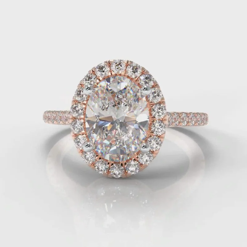 women’s solitaire engagement rings -Petite Micropavé Oval Diamond Halo Engagement Ring - Rose Gold