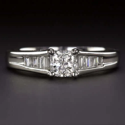 women’s princess cut engagement rings -.79ctw RADIANT CUT NATURAL DIAMOND ENGAGEMENT RING 18K WHITE GOLD PRINCESS 3/4CT